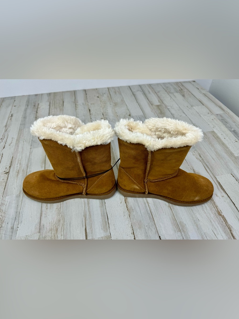 Mossimo Supply Co Brown Chestnut Suede Mid Calf Boots Cream Fur Women's 7 - Picture 5 of 6
